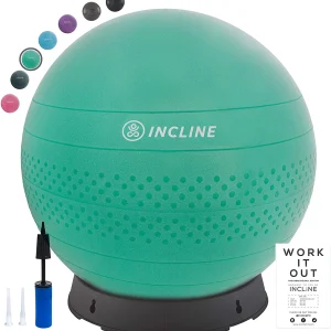 Incline Fit Anti-Burst Yoga Exercise Ball with Pump and Base