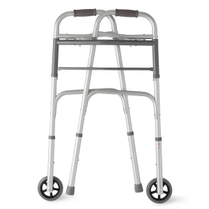 Medline 2-Button Folding Walker w 5in Wheels