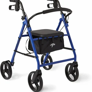 Medline Standard Steel Folding Rollator Adult Walker with 8" Wheels