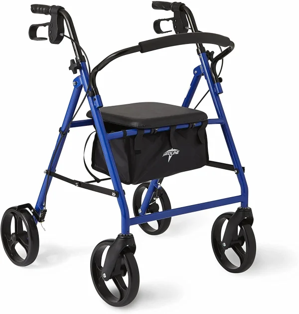 Medline Standard Steel Folding Rollator Adult Walker with 8" Wheels