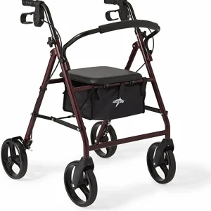 Medline Standard Adult Steel Folding Rollator Walker Aid with 8 Inch Wheels