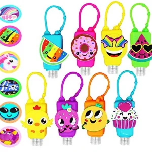 KINIA 8 Pack Empty Mixed Kids Hand Sanitizer Travel Size Holder Keychain Carriers