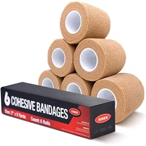 RISEN Cohesive Bandage 2" x 5 Yards, 6 Rolls, Self Adherent