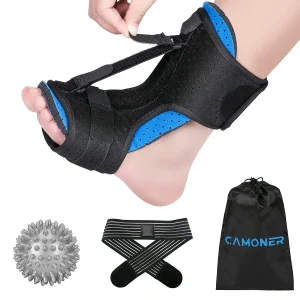 Plantar Fasciitis Night Splint , Camoner Adjustable Plantar Fasciitis Relief Foot Brace  with a Massage Ball