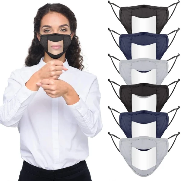 Upgraded Anti-fog 6pcs Cotton Face Covering with Clear Window- Mouth Guard Reusable Unisex Mouth Face Covers (Single)